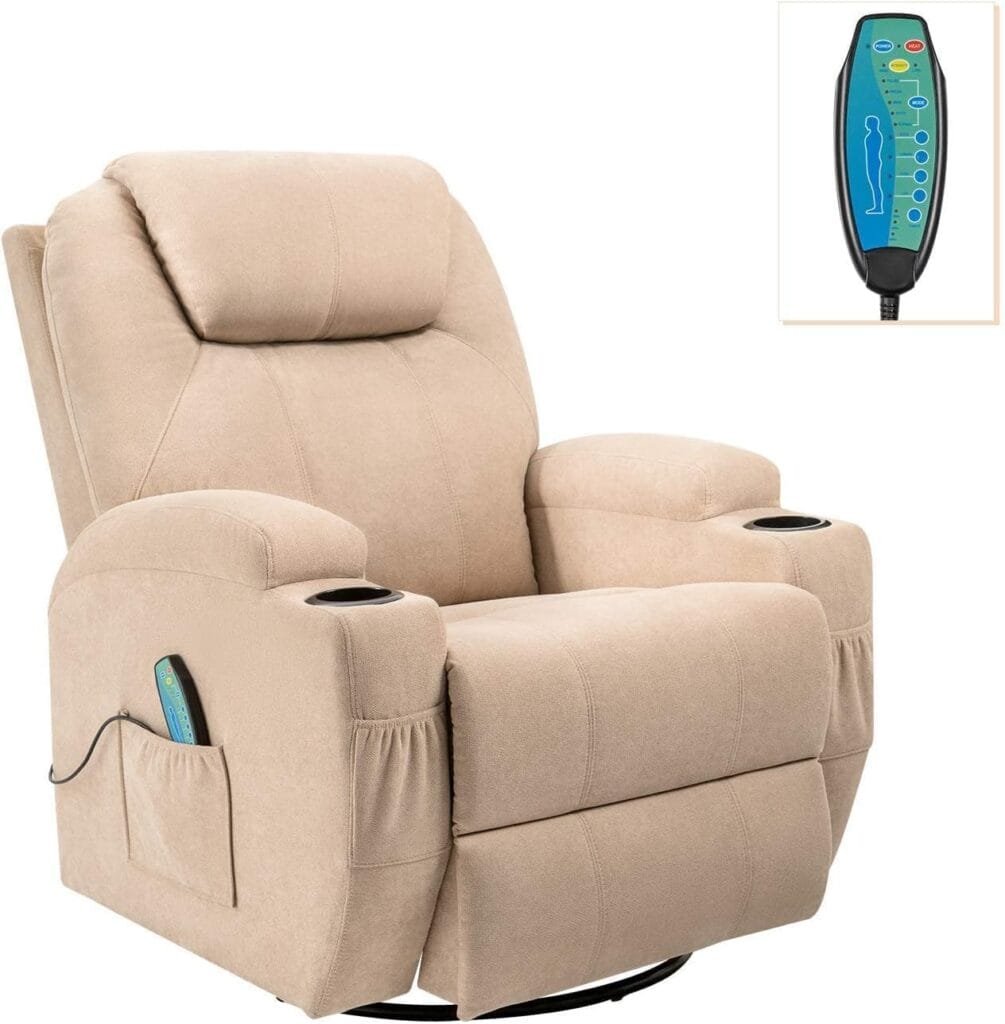 Flamaker Rocking Chair Recliner Chair with Massage and Heating Swivel Ergonomic Lounge Chair Classic Single Sofa with 2 Cup Holders Side Pockets Living Room Chair Home Theater Seat (Gray)