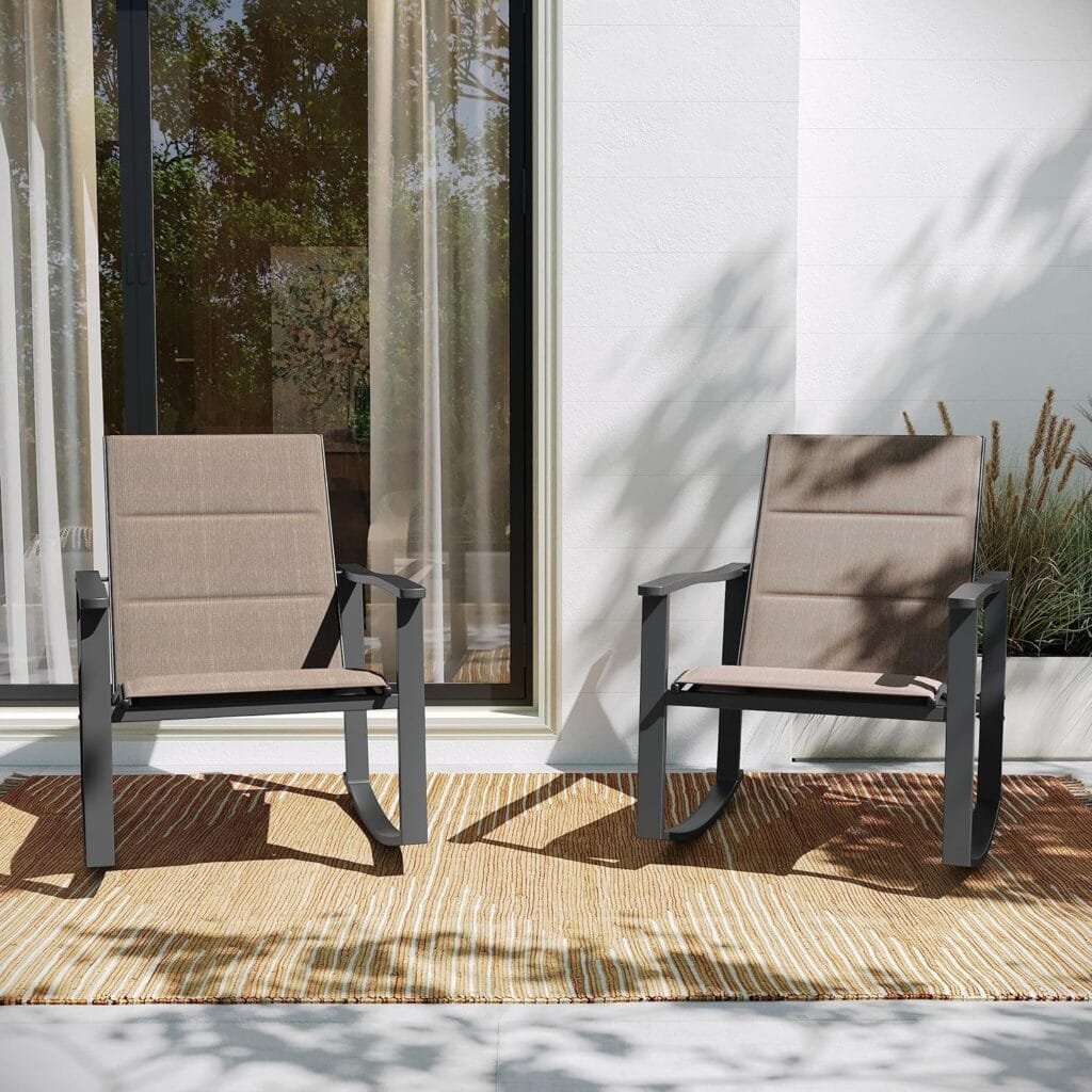 Flash Furniture Brazos Set of 2 Brown Outdoor Rocking Chairs with Flex Comfort Material and Black Metal Frame,Brown/Black