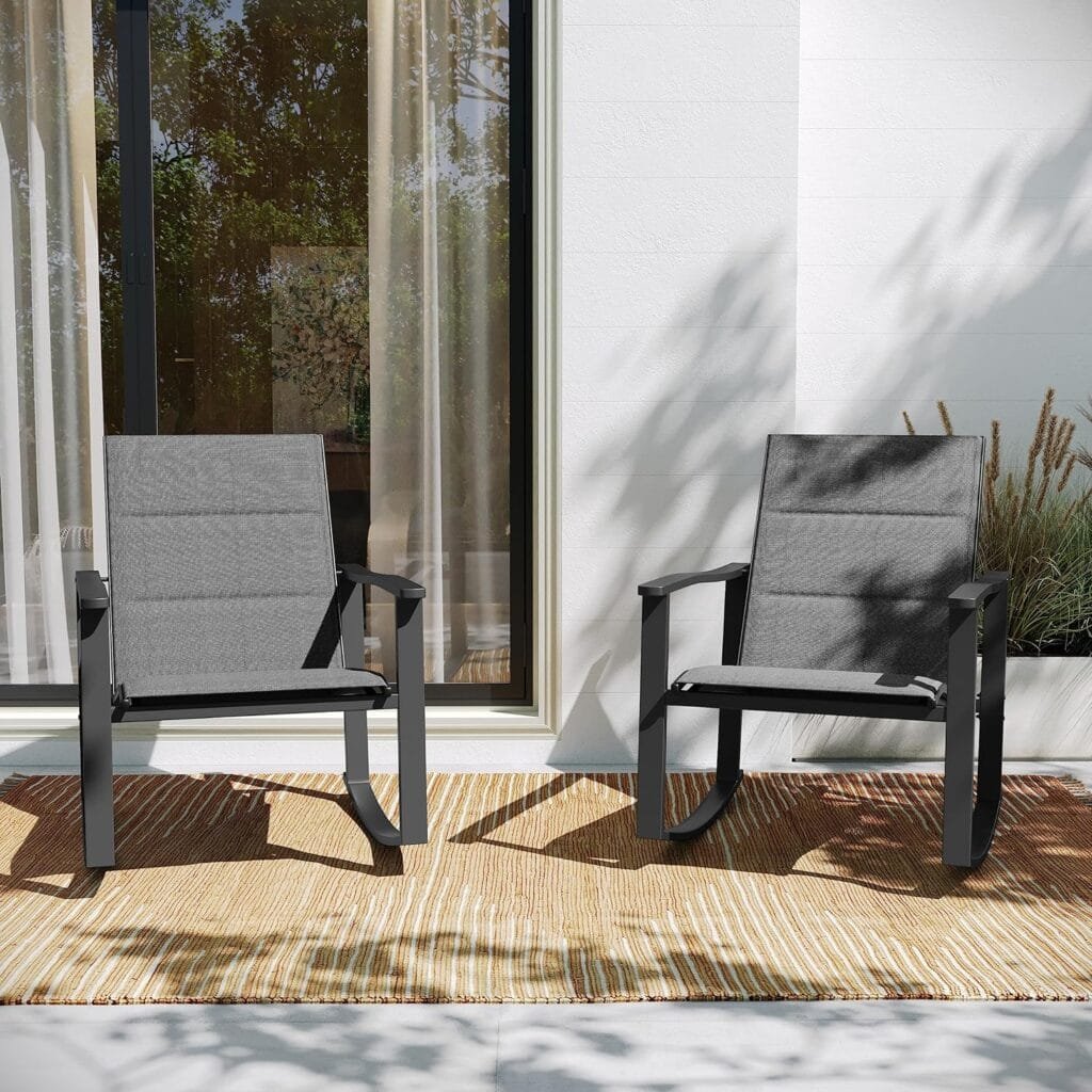 Flash Furniture Brazos Set of 2 Brown Outdoor Rocking Chairs with Flex Comfort Material and Black Metal Frame,Brown/Black