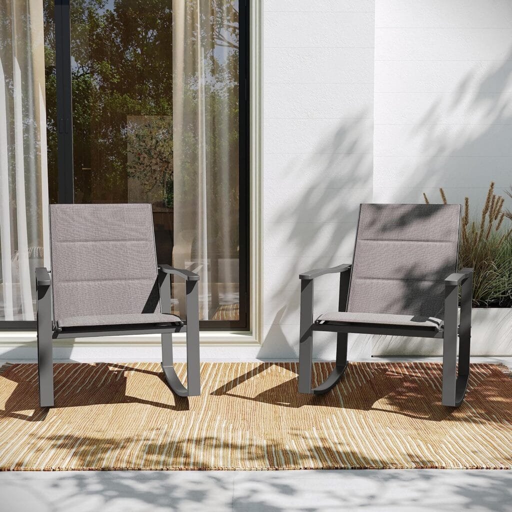 Flash Furniture Brazos Set of 2 Brown Outdoor Rocking Chairs with Flex Comfort Material and Black Metal Frame,Brown/Black