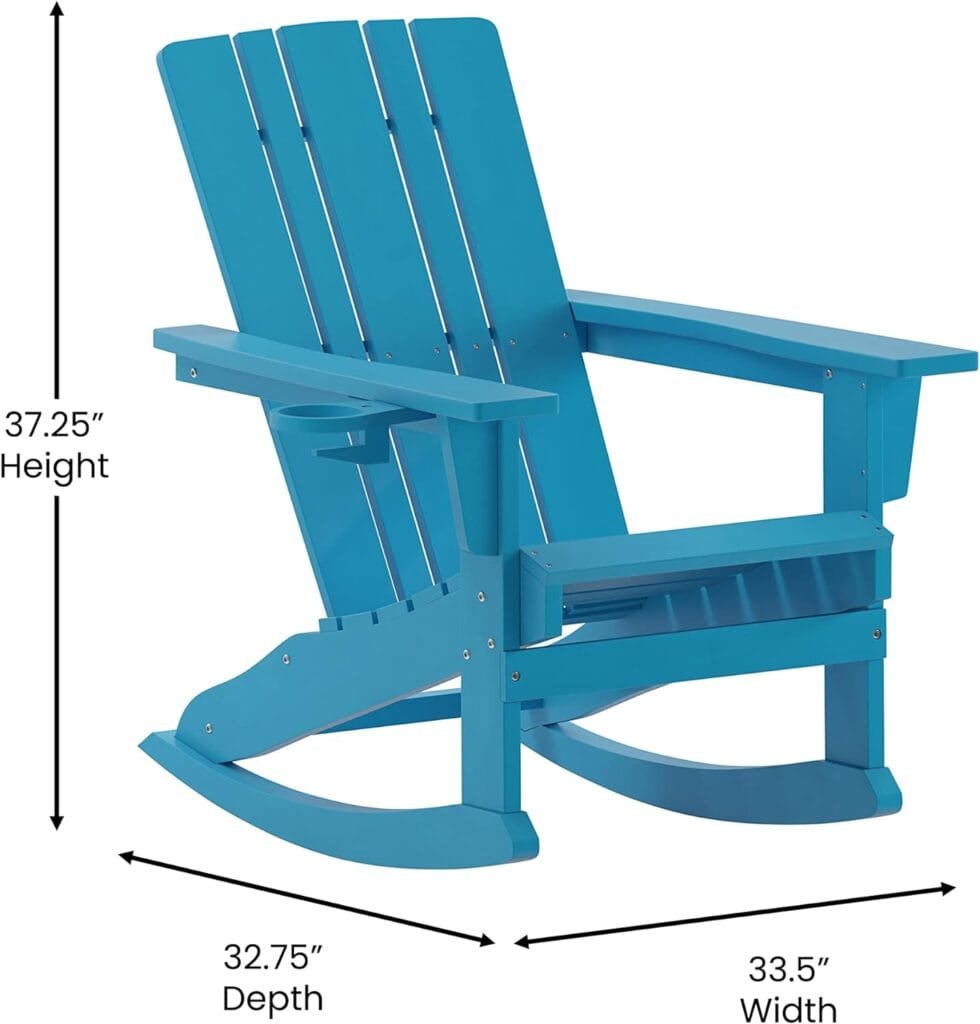 Flash Furniture Halifax Adirondack Rocking Chair with Cup Holder, Weather Resistant Poly Resin Adirondack Rocking Chair, Gray