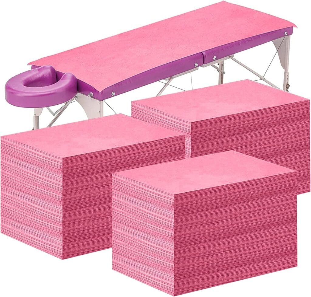 Framendino, 50 Pack Pink Disposable Massage Table Sheets Waterproof Non Woven Fabric Breathable Bed Cover for Salon Chair Hotel Lash Beds 31x70