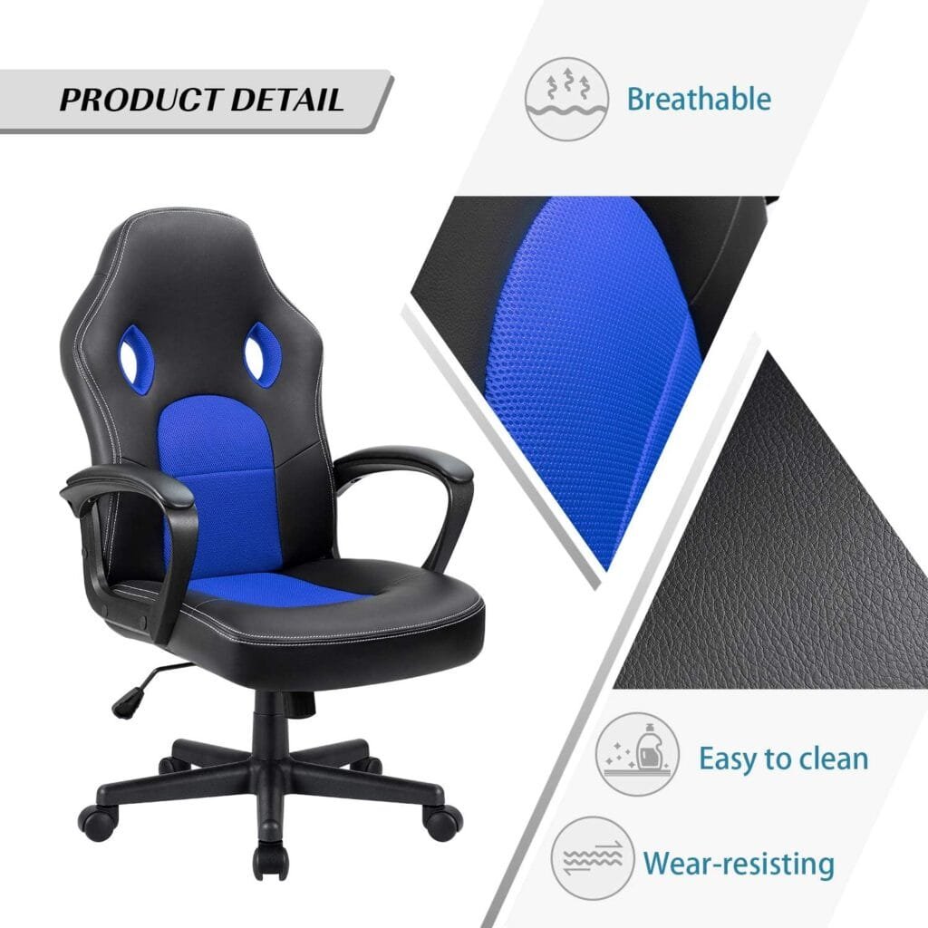 Furmax Office Chair Desk Chair Leather Gaming Computer Chair Racing Style Ergonomic Adjustable Swivel Task Chair with Lumbar Support and Arms (Black)