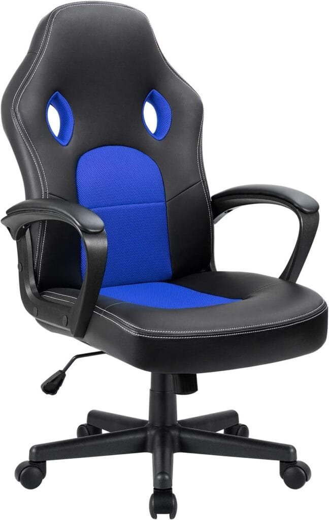 Furmax Office Chair Desk Chair Leather Gaming Computer Chair Racing Style Ergonomic Adjustable Swivel Task Chair with Lumbar Support and Arms (Black)