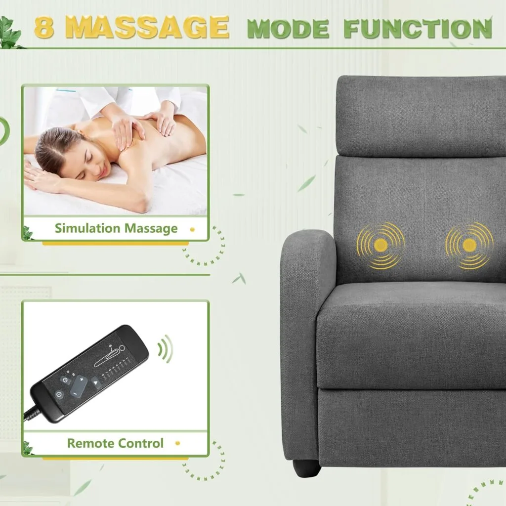 Furniwell Massage Recliner Chair for Living Room Adjustable PU Leather Reclining Chair Home Theater Seating Modern Winback Single Sofa for Adults with Footrest (Brown)