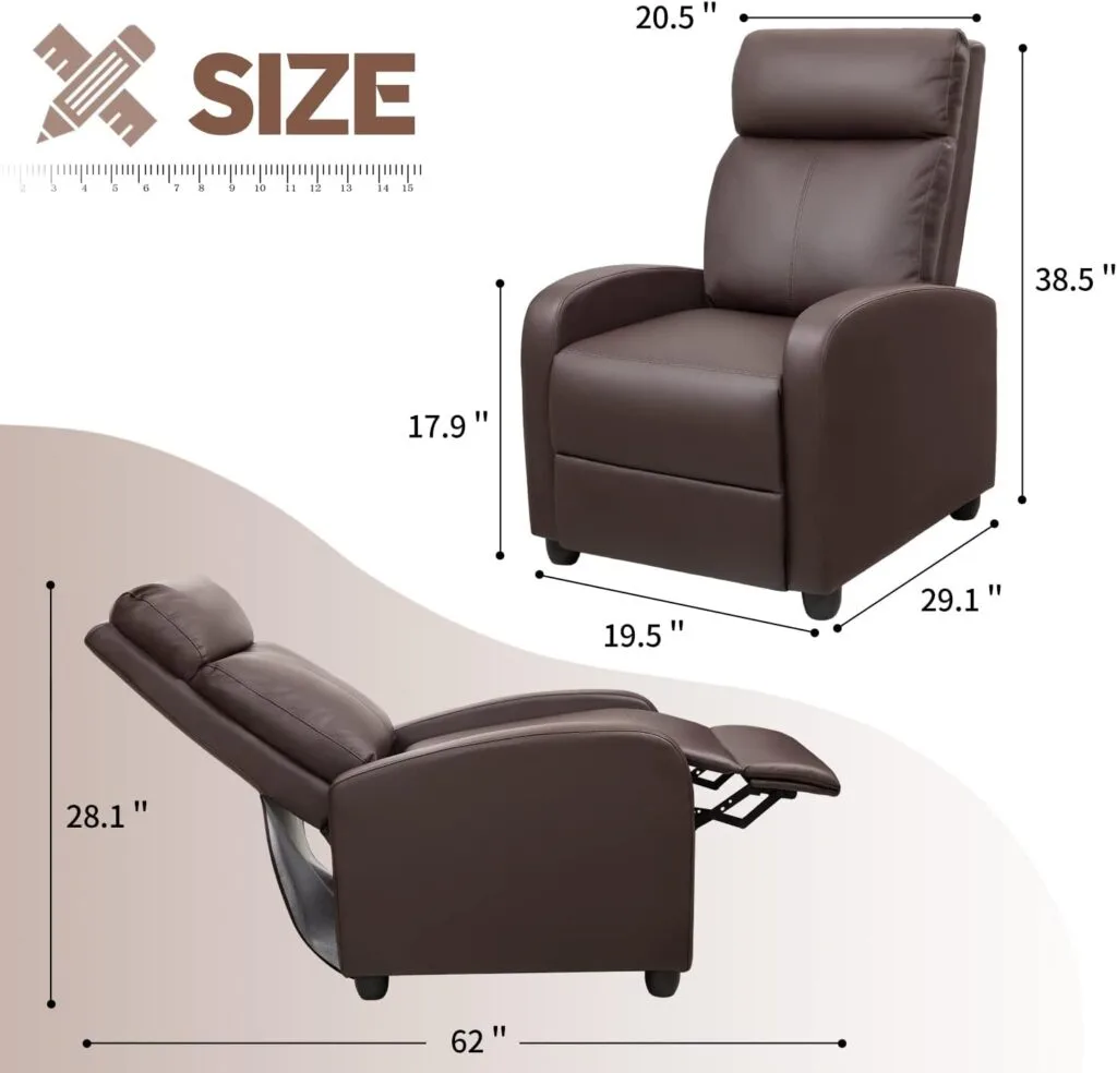 Furniwell Massage Recliner Chair for Living Room Adjustable PU Leather Reclining Chair Home Theater Seating Modern Winback Single Sofa for Adults with Footrest (Brown)