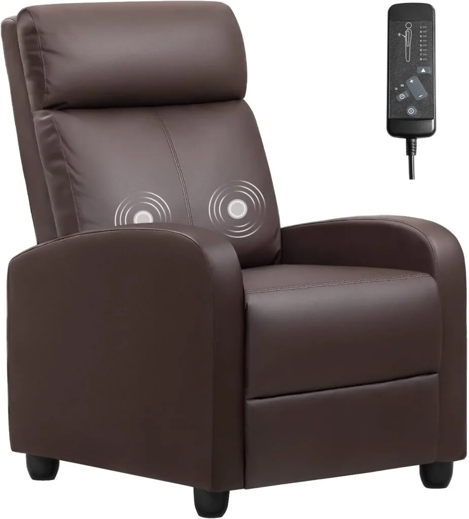 Furniwell Massage Recliner Chair for Living Room Adjustable PU Leather Reclining Chair Home Theater Seating Modern Winback Single Sofa for Adults with Footrest (Brown)