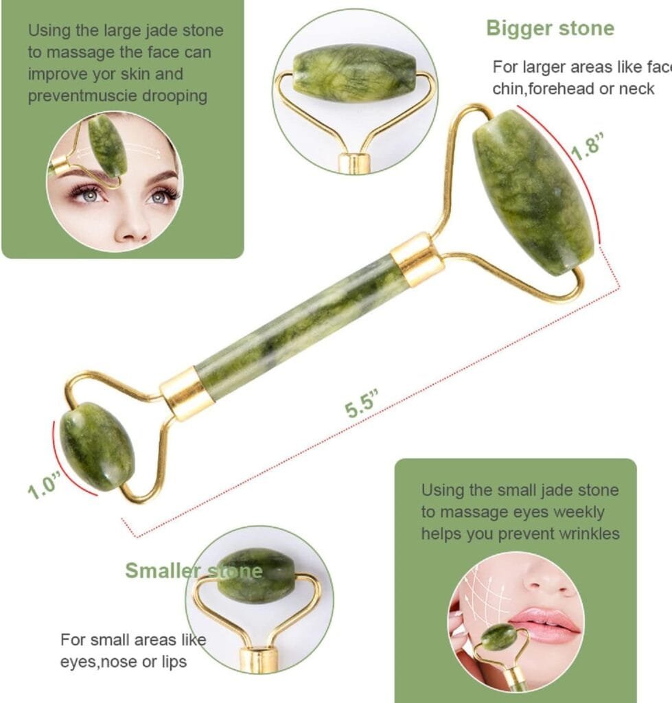 fuvooi Jade Roller Gua Sha Set,Jade Roller Facial Roller,Face Roller Massager, Face Massager Roller, Skin Care Tools (5 in 1)
