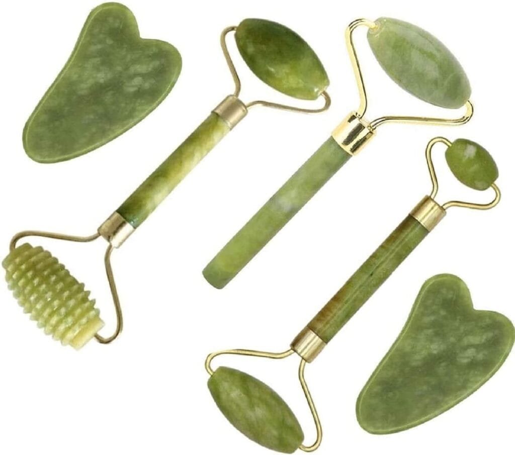 fuvooi Jade Roller Gua Sha Set,Jade Roller Facial Roller,Face Roller Massager, Face Massager Roller, Skin Care Tools (5 in 1)