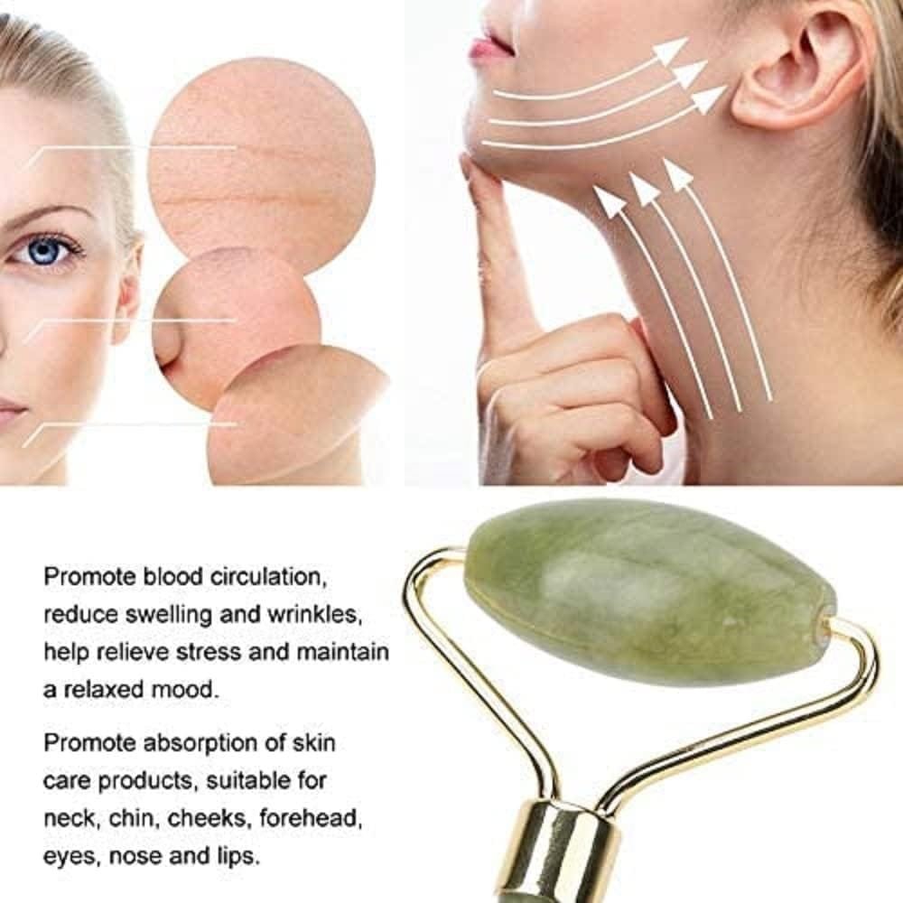 fuvooi Jade Roller Gua Sha Set,Jade Roller Facial Roller,Face Roller Massager, Face Massager Roller, Skin Care Tools (5 in 1)
