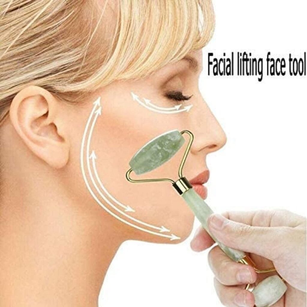 fuvooi Jade Roller Gua Sha Set,Jade Roller Facial Roller,Face Roller Massager, Face Massager Roller, Skin Care Tools (5 in 1)