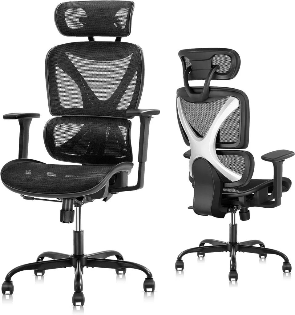 GABRYLLY Ergonomic Office Chair with Lumbar Support, Big and Tall Mesh Chairs with Adjustable 3D Arms, Headrest  Soft Seat, Large Desk Chair for Home Gaming,Black