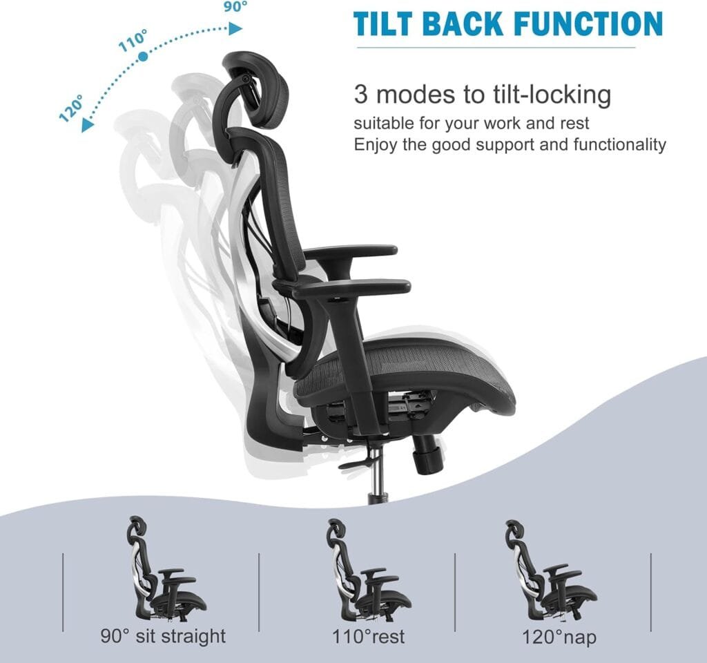 GABRYLLY Ergonomic Office Chair with Lumbar Support, Big and Tall Mesh Chairs with Adjustable 3D Arms, Headrest  Soft Seat, Large Desk Chair for Home Gaming,Black