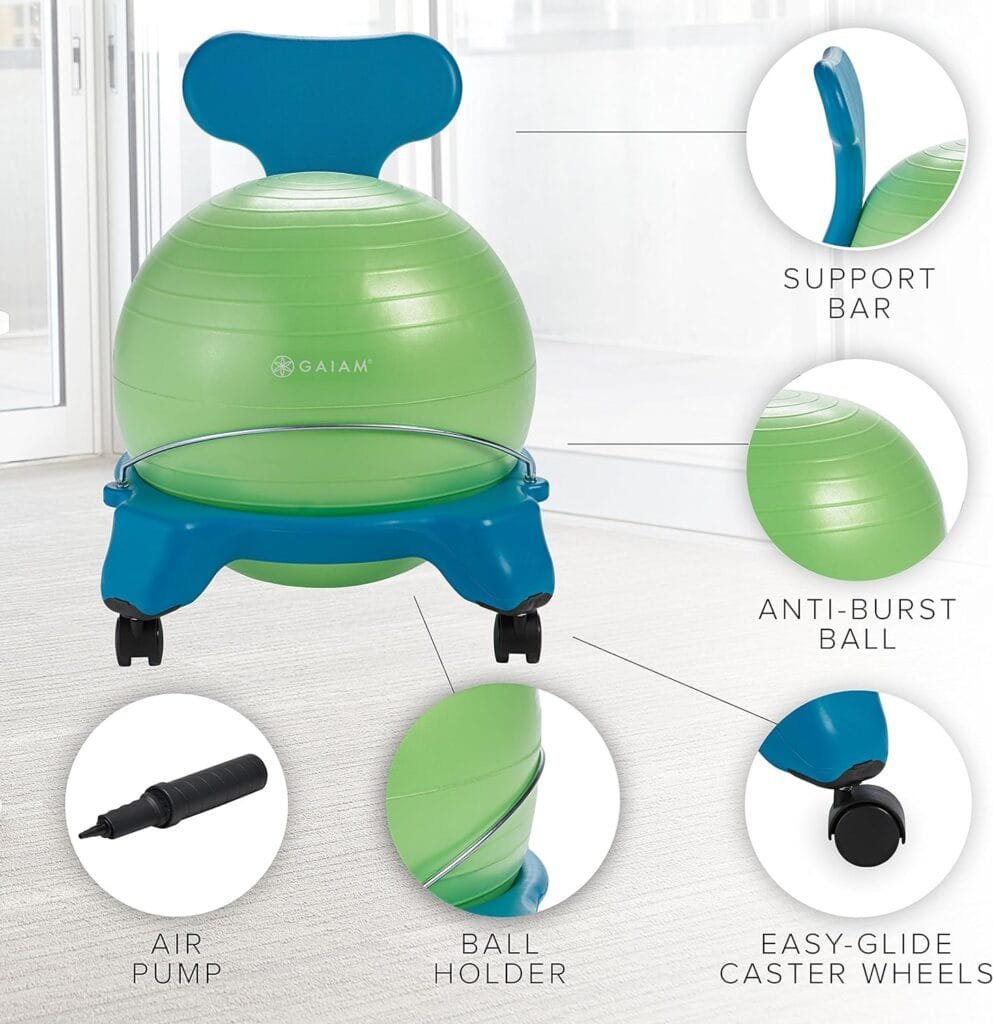 Gaiam Kids Balance Ball Chair - Classic Childrens Stability Ball Chair, Alternative School Classroom Flexible Desk Seating for Active Students