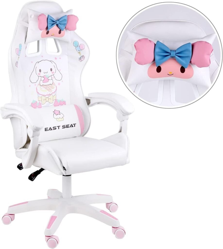 Gaming Chair Cartoon Characters Gaming Chair Girls Cute Computer Armchair Office Home Swivel Lifting Adjustable Chair with Footrest Pink