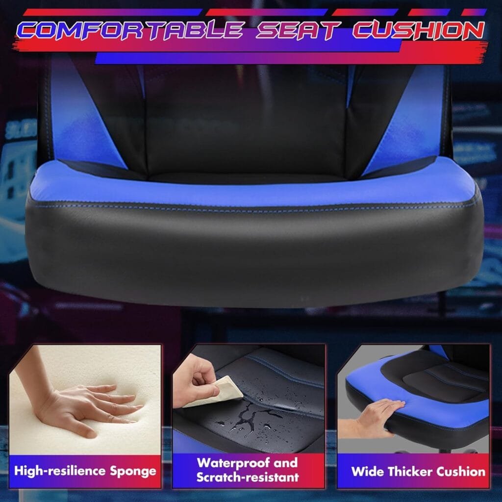 Gaming Chair, Ergonomic Office Chair High Back Computer Chair with PU Leather and Flip-up Armrest, Executive Ergonomic Adjustable Swivel Task Chair - Blue