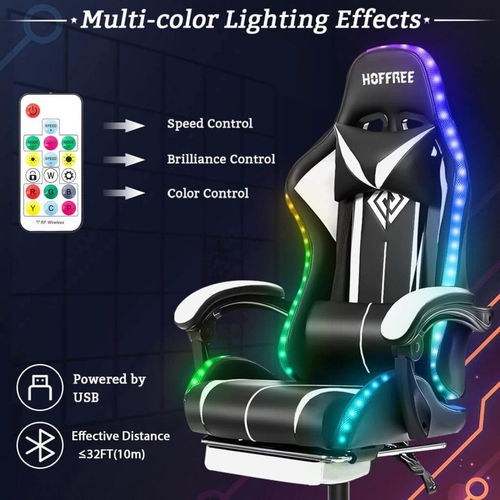 Gaming Chair Massage with LED RGB Lights and Footrest Ergonomic Computer Gaming Chair with High Back Video Game Chair with Adjustable Lumbar Support Red and Black