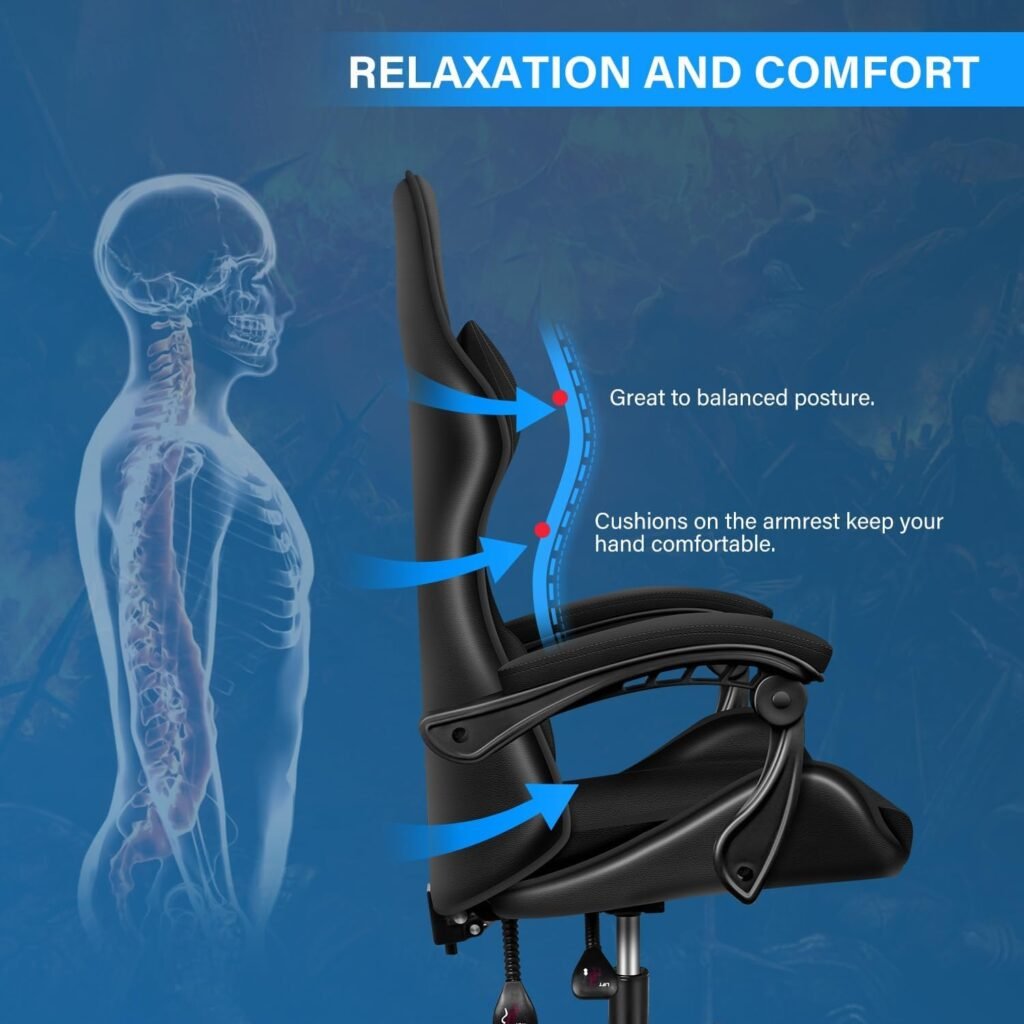 Gaming Chair,Ergonomic Office Chair,High Back Computer Chair,Adjustable Swivel Leather Desk Chair,Mesh Task Chair with Headrest and Lumbar Support