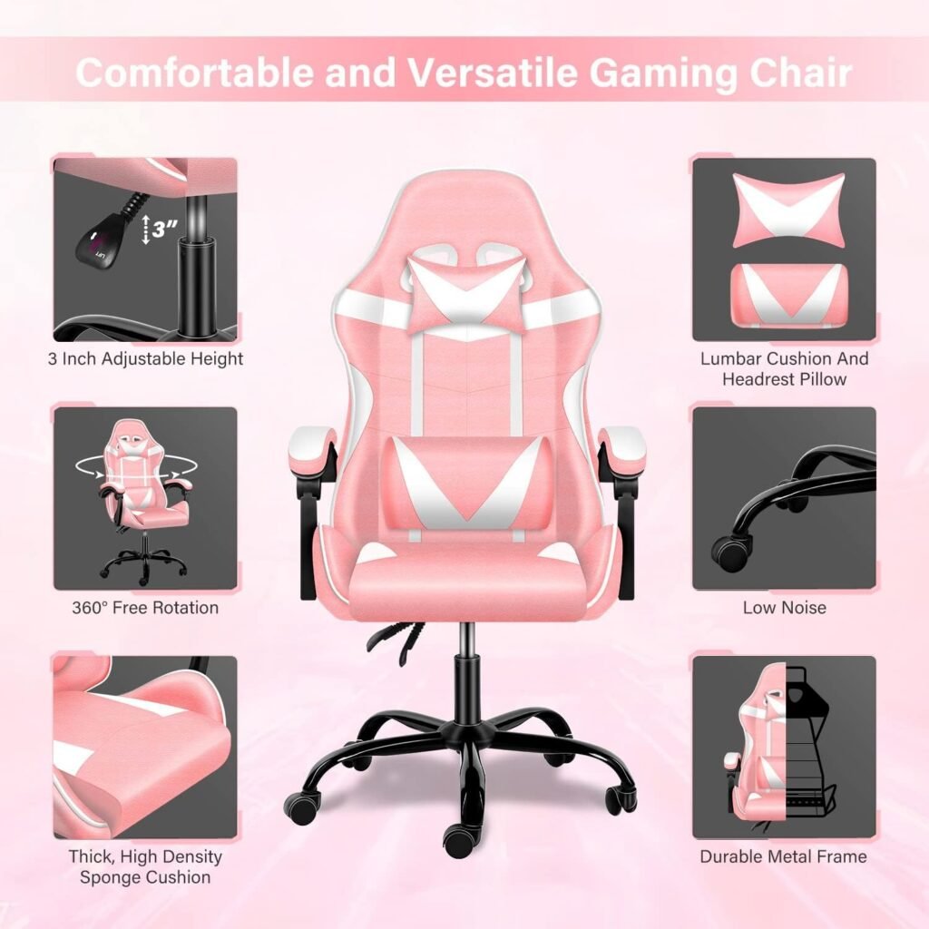 Gaming Chair,Ergonomic Office Chair,High Back Computer Chair,Adjustable Swivel Leather Desk Chair,Mesh Task Chair with Headrest and Lumbar Support