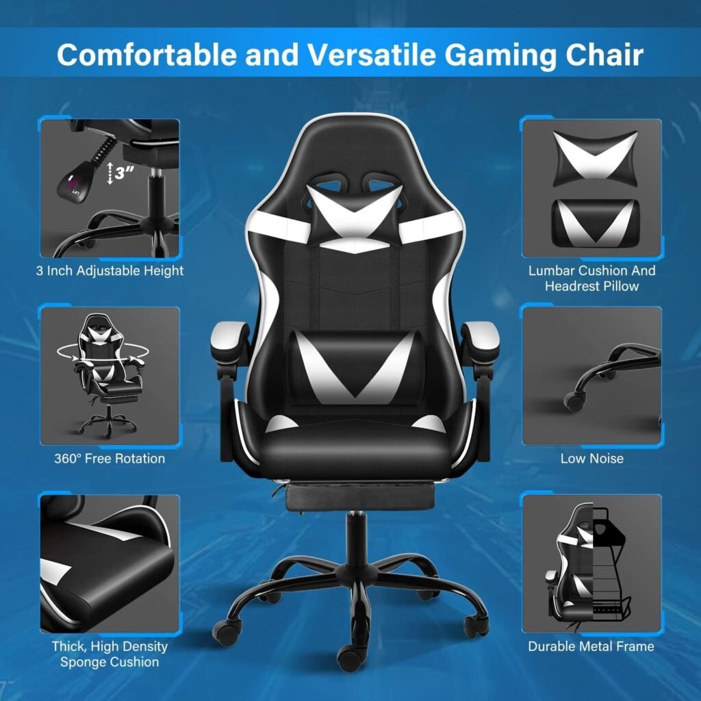 Gaming Chair,Ergonomic Office Chair,High Back Computer Chair,Adjustable Swivel Leather Desk Chair,Mesh Task Chair with Headrest and Lumbar Support