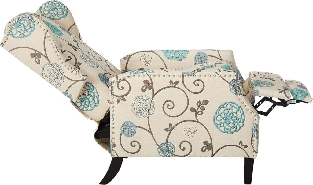 GDFStudio Westeros Traditional Wingback Fabric Recliner Chair (White  Blue Floral)