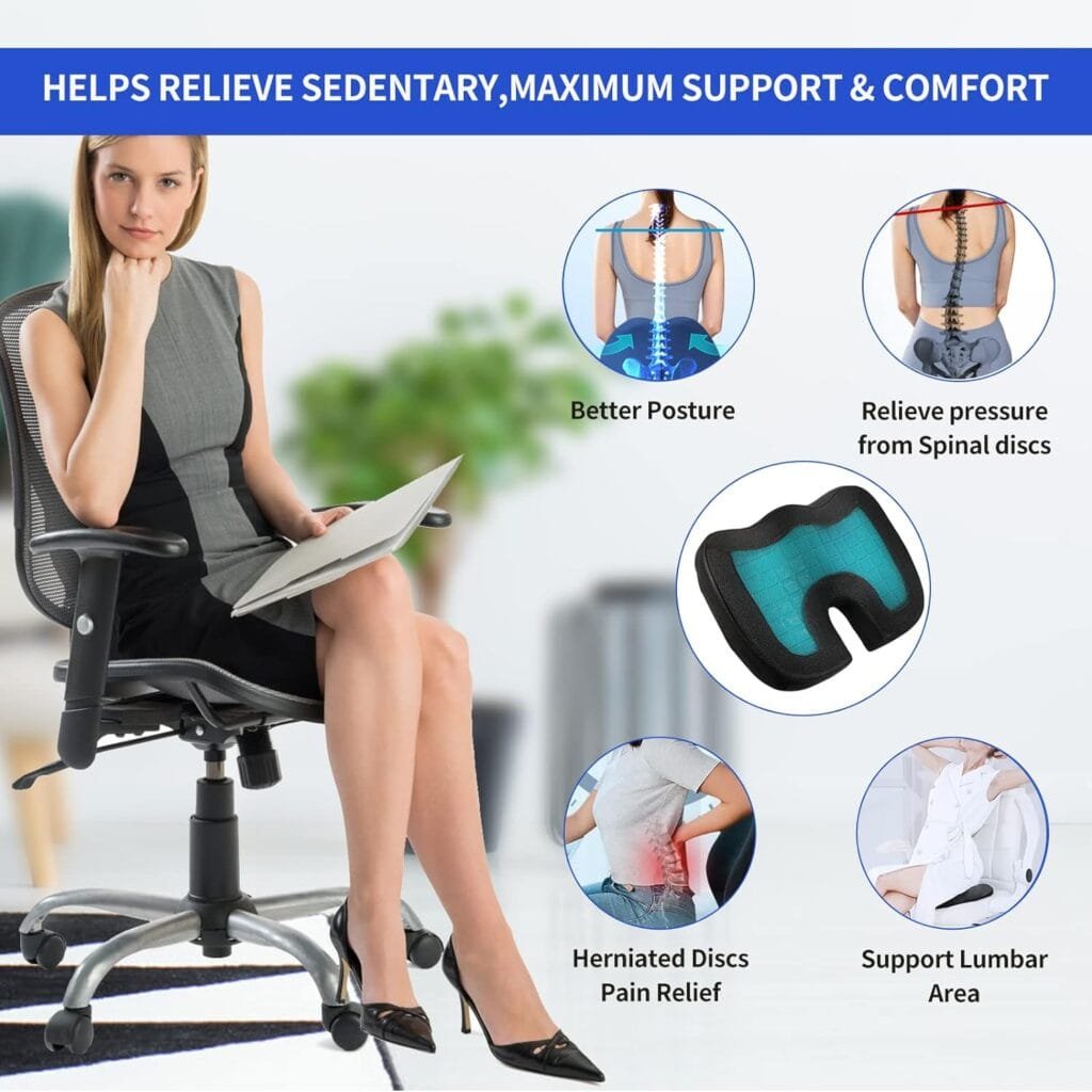 Gel Enhanced Seat Cushion - Memory Foam Chair Pillow with Cooling Gel for Sciatica Coccyx Back  Tailbone Pain Relief - Office Chair Car Seat Cushion