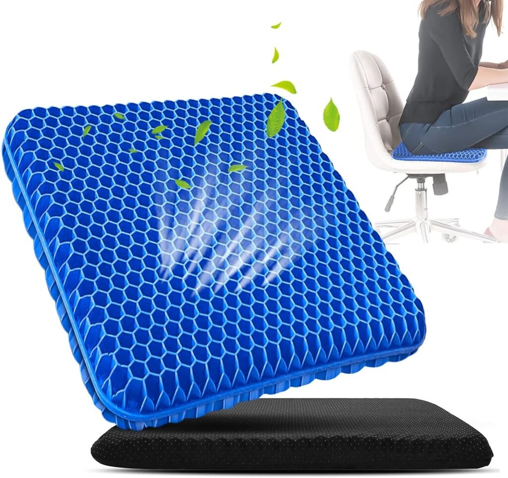 Gel Seat Cushion, Cooling seat Cushion Thick Big Breathable Honeycomb Design Absorbs Pressure Points Seat Cushion with Non-Slip Cover Gel Cushion for Office Chair Home Car seat Cushion for Wheelchair