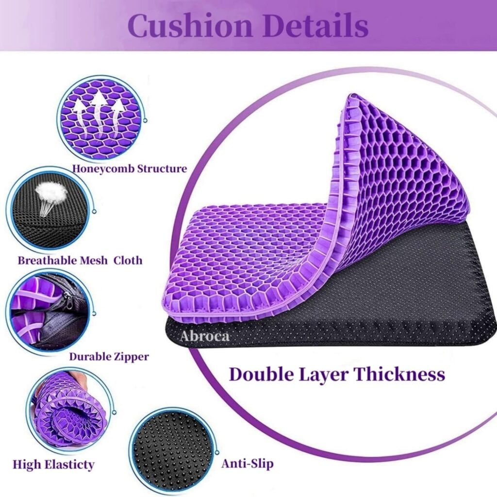 Gel Seat Cushion for Long Sitting, Double Thick Office Desk Home Wheelchair Seat Cushions for Back Hip Sciatica Tailbone Pain Sore Pressure Relief, Egg Gel Cooling Game Chair Pad for Car Truck Driver