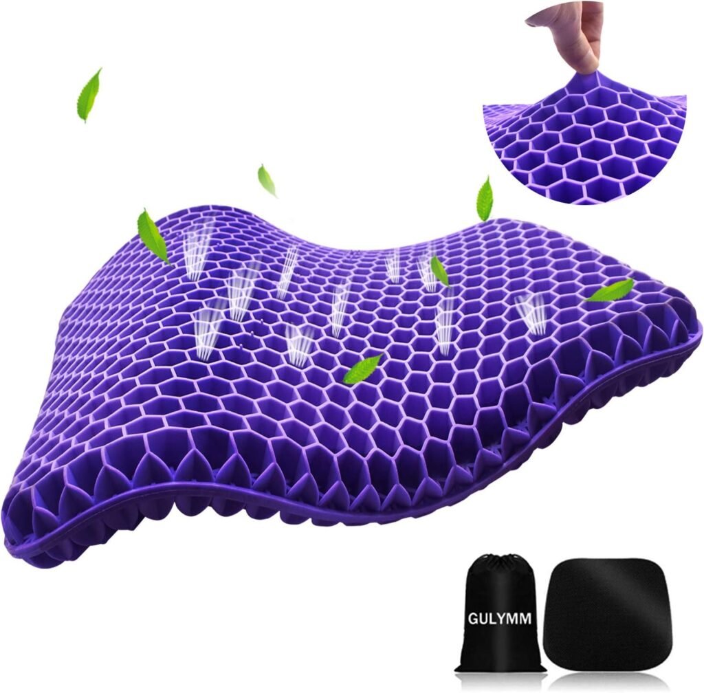 Gel Seat Cushion for Long Sitting Double Thick Seat Cushion with Non-Slip Cover Gel Cushion for Pressure Sores Breathable Honeycomb Cushion for Office Chair Wheelchair to Relief Sciatica Pain