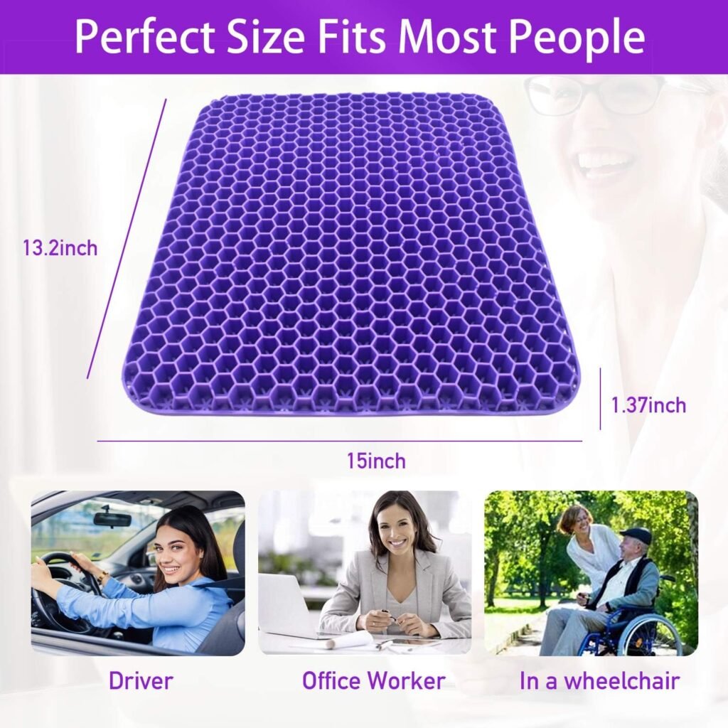 Gel Seat Cushion for Long Sitting Double Thick Seat Cushion with Non-Slip Cover Gel Cushion for Pressure Sores Breathable Honeycomb Cushion for Office Chair Wheelchair to Relief Sciatica Pain