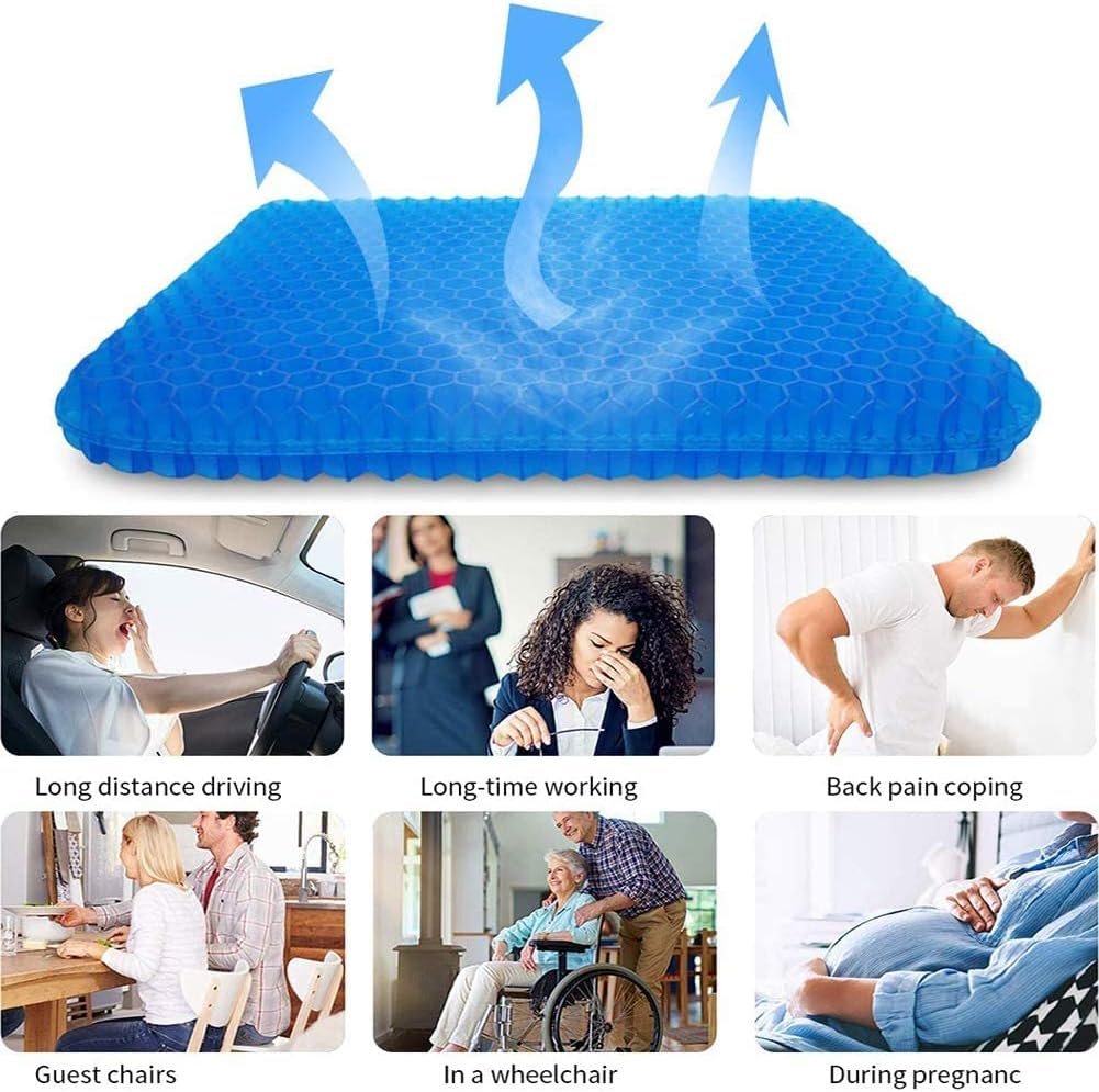 Gel Seat Cushion for Long Sitting Pad Cushion | Seat Pillow Cooling Seat Cushions for Office Chairs, Wheelchair, Car, Home | Breathable  Pressure Relief Pain Seat Pad Cushion with Non-Slip Cover