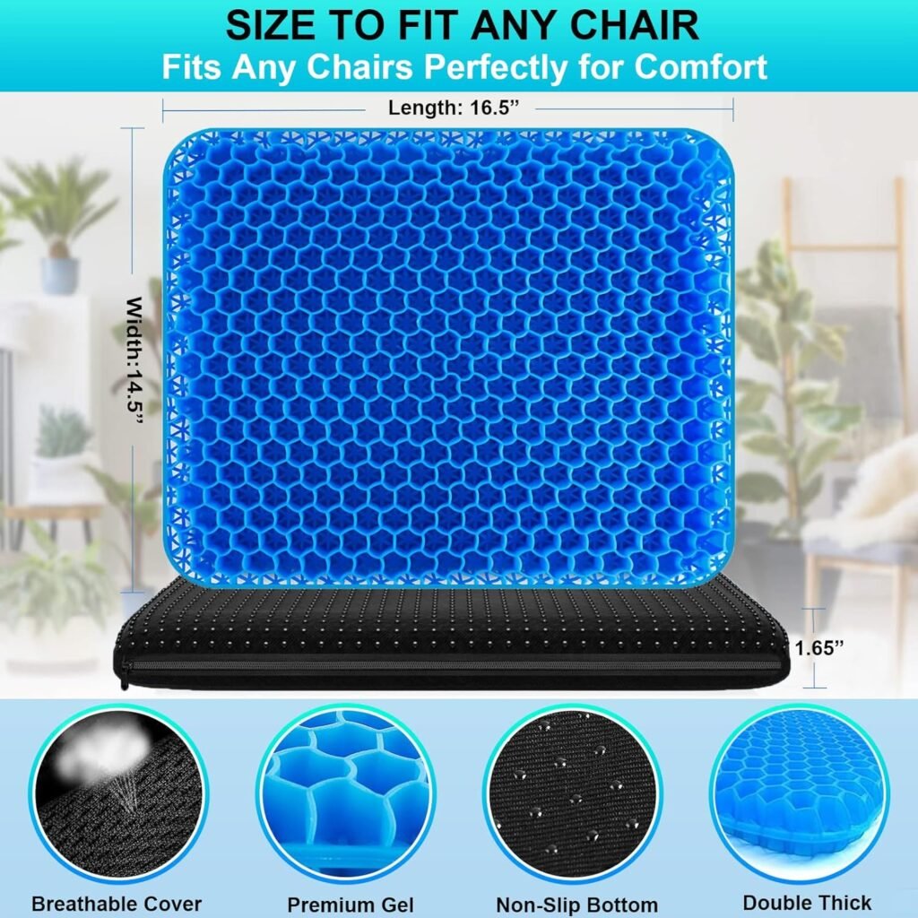 Gel Seat Cushion for Long Sitting Pressure Relief (Super Large  Thick) - Non-Slip Gel Chair Cushion for Back,Sciatica,Tailbone Pain Relief - Seat Cushion for Office Desk Chair,Car Seat,Wheelchair