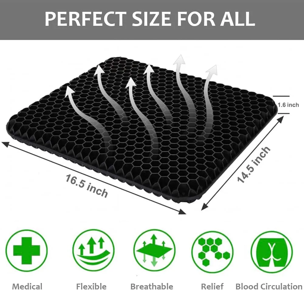 Gel Seat Cushion for Long Sitting - Wheelchair Cushion for Pressure Sores - Office Chair Car Seat Cushion for Coccyx,Sciatica,Back,Hip Tailbone Pain - Egg Seat Cushion with Non-Slip Cover, Black Gel Seat Cushion for Long Sitting - Wheelchair Cushion for Pressure Sores - Office Chair Car Seat Cushion for Coccyx,Sciatica,Back,Hip Tailbone Pain - Egg Seat Cushion with Non-Slip Cover, Black