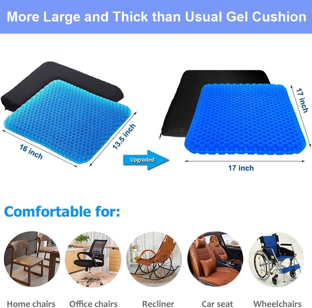 Gel Seat Cushion, Office Seat Cushion for Long Sitting Breathable Egg Gel Cushion for Office Home Chairs, Cars, Long Trips – Back, Sciatica, Hip, Tailbone Pain Relief Cushion (Blue)