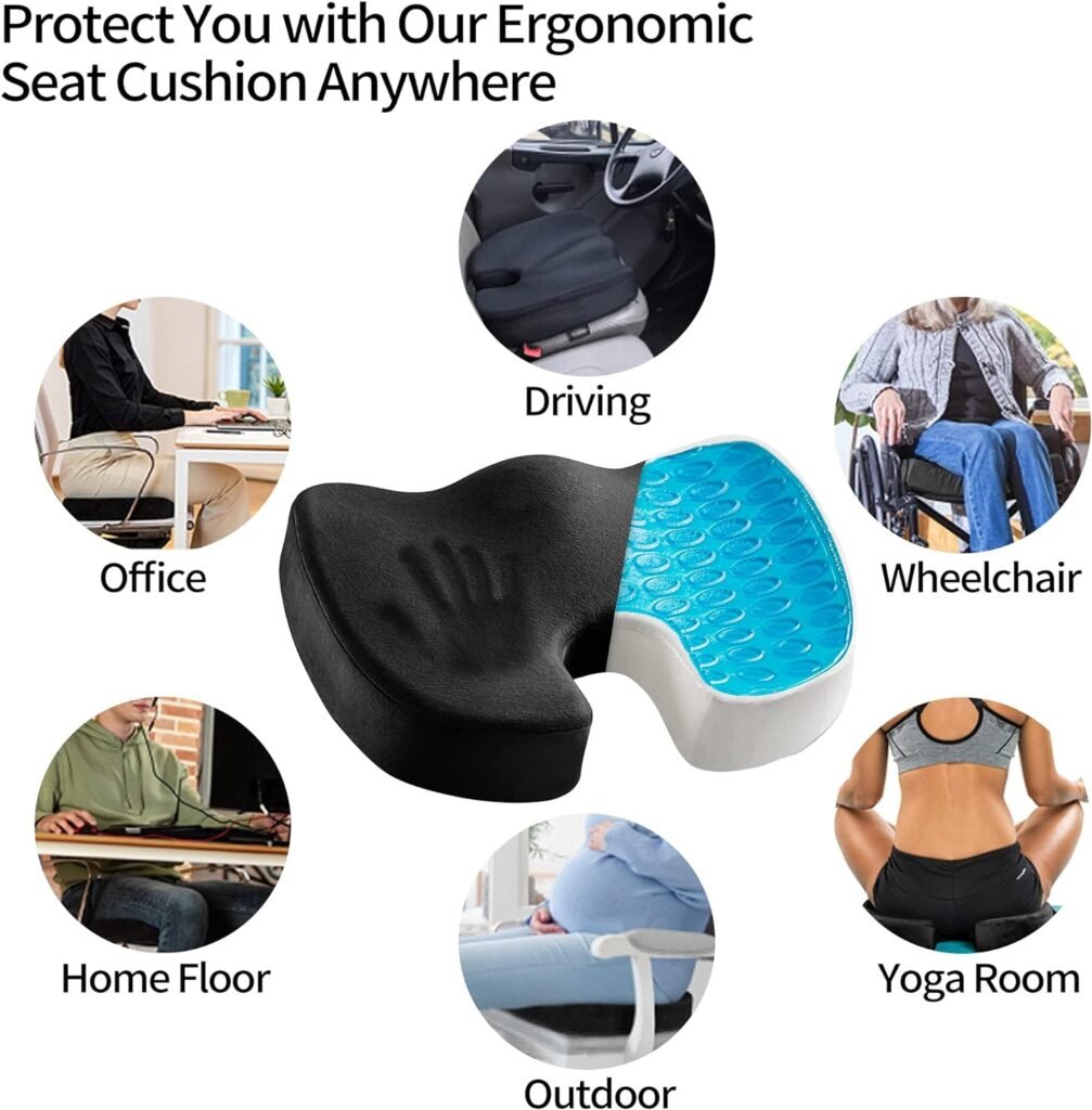 Gel Seat Cushion with Premium Memory Foam Orthopedic U Cooling Chair Cushions for Pain Relief - Ergonomic Coccyx Cushion Sciatica Butt Pillow for Wheelchair Mobility Office  Car Use : Office Products