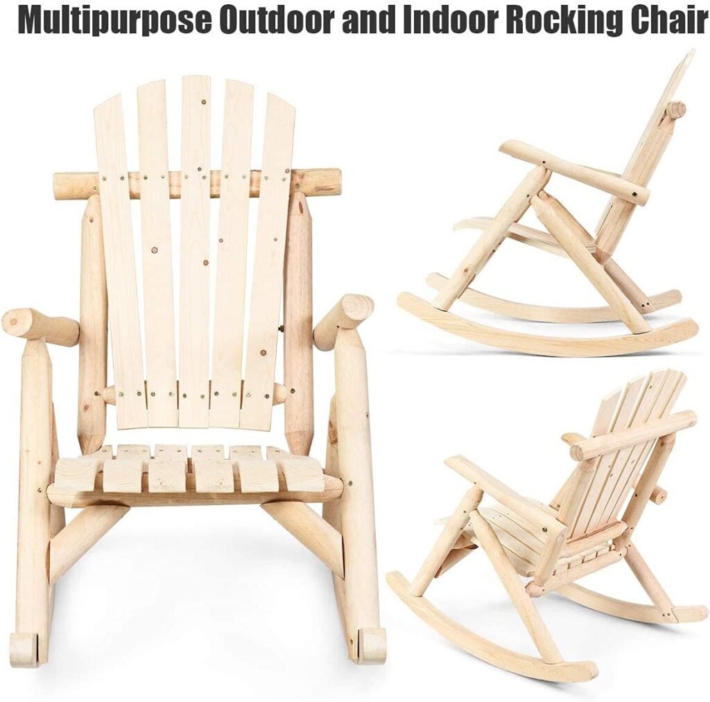 Giantex Set of 2 Log Rocking Chair Wood Porch  Patio Rocker for Deck Balcony, Garden,Poolside,Backyard Furniture Rustic Lounge Single Rocker, Natural (2)