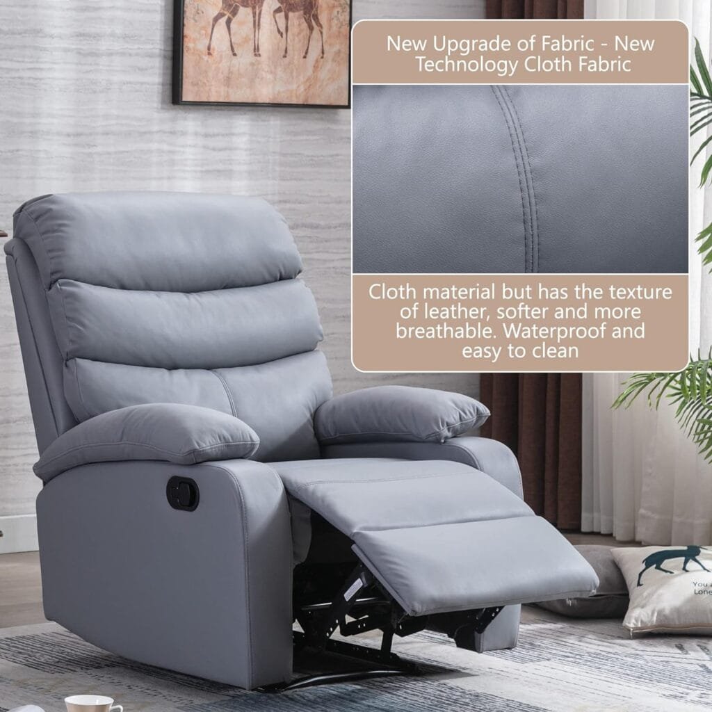 GNMLP2020 Reclining Chair, Lazy Boy Recliner Chair with Footrest and Waterproof Tech Cloth, Manual Recliner Chair with Lever, Easy to Operate- Dark Grey