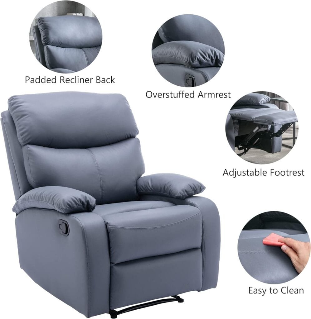 GNMLP2020 Reclining Chair, Lazy Boy Recliner Chair with Footrest and Waterproof Tech Cloth, Manual Recliner Chair with Lever, Easy to Operate- Dark Grey