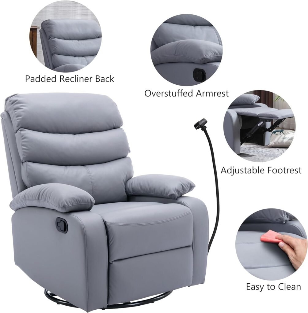 GNMLP2020 Rocker Swivel Recliner Chair, Rocking Recliner Chair Made of Microfiber Technical Leather,Manual Small Recliner Easy to Operate The Recline -Beige