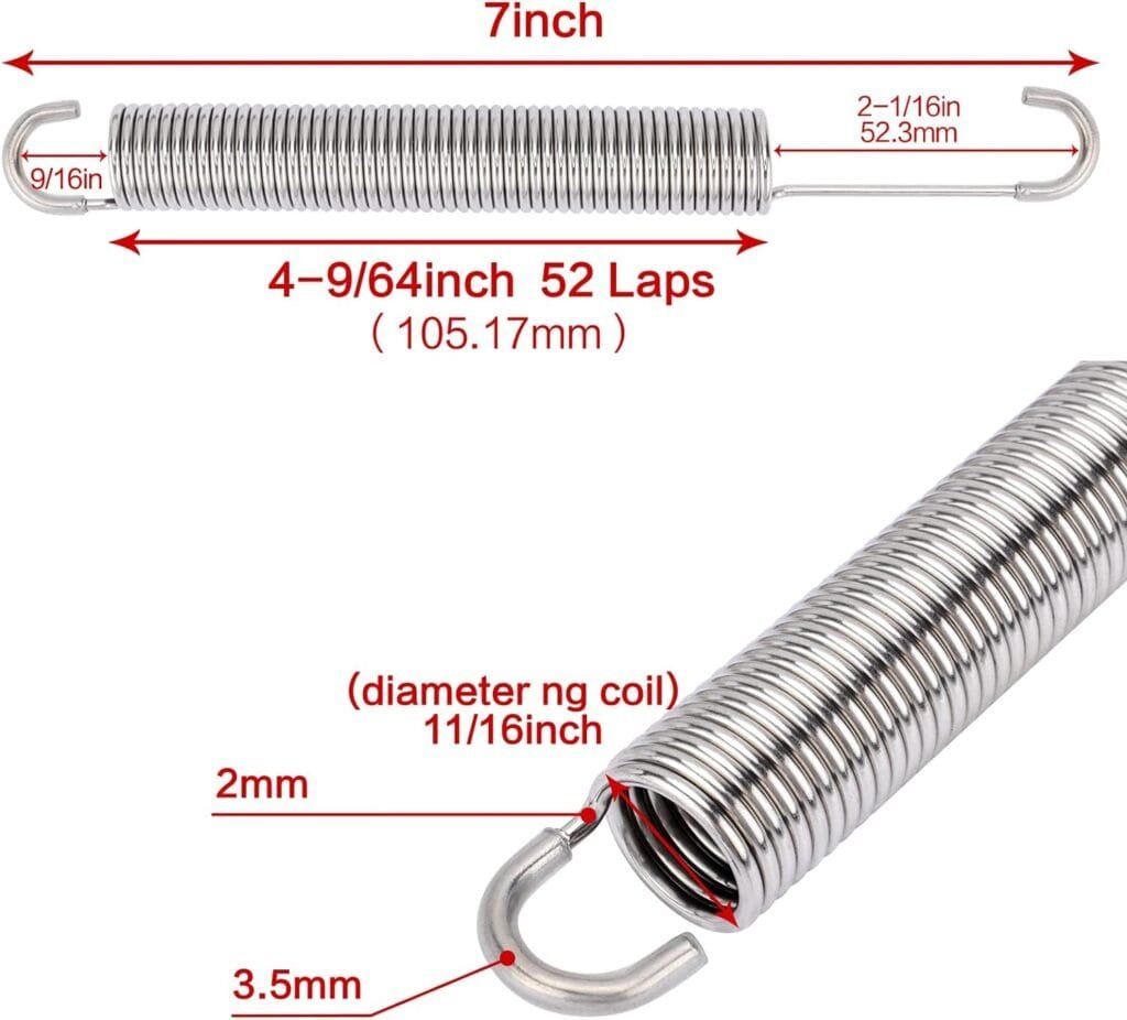 GNPADR 7 inch (2Pcs) Stainless Steel Replacement Recliner Sofa Chair Mechanism Tension Spring - Long Neck Hook Style