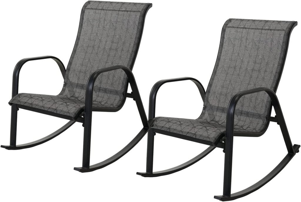 Grand patio Outdoor Rocking Chair Set of 2, Mesh Sling Rocker Suitable for Indoor and Outdoor Use, Living Room, Backyard, Porch, Balcony (BlackGrey Plaid, 2PC)