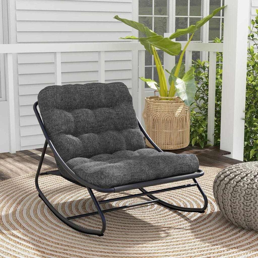 Grand patio Samba Rocking Chair Indoor  Outdoor, Deluxe Rocking Lounge Chair with Thick Padded Cushion, Steel Patio Rocking Chair Armless, Great for Living Room, Front Porch, Garden, Backyard