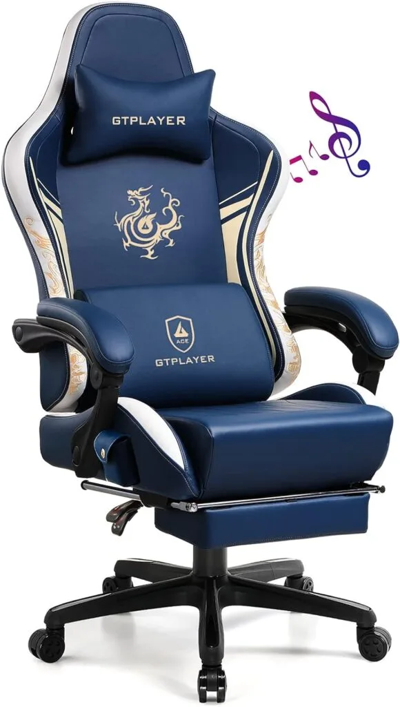 GTPLAYER Gaming Chair with Bluetooth Speakers and Footrest, Dragon Series Video Game Chair ,Heavy Duty Ergonomic Chair,Esports Gaming Chair,Computer Office Chair by GTRACING(Royal Blue) GTPLAYER Gaming Chair with Bluetooth Speakers and Footrest, Dragon Series Video Game Chair ,Heavy Duty Ergonomic Chair,Esports Gaming Chair,Computer Office Chair by GTRACING(Royal Blue)