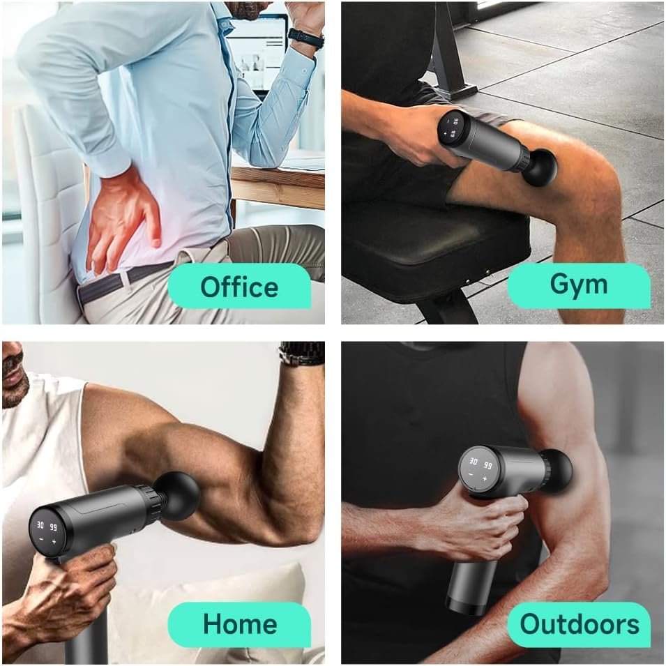 Gvber Deep Tissue Massage Gun, Super Quiet Portable Electric Sport Massager, Handheld Mini Massage Gun with Carry Case, Contains 6 Attachments (Gray)