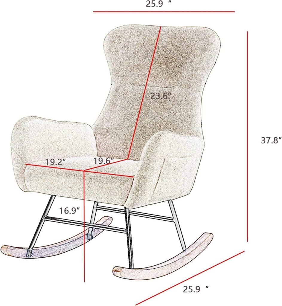 hansones Rocking Chair Nursery,Modern Accent Rocking Chair,Upholstered Nursery Glider Rocker for Baby,Rocking Chair Indoor for Living Room/Bedroom/Nursery(Cream White Teddy Fabric)