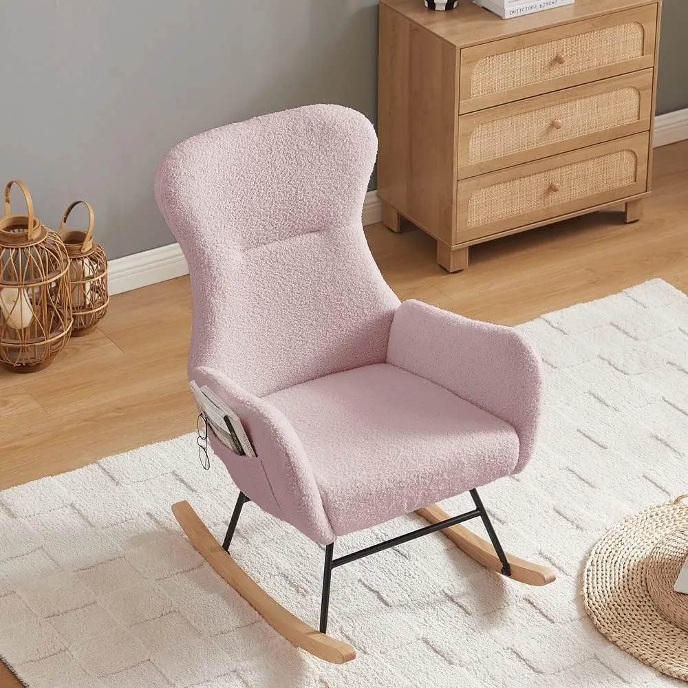 hansones Rocking Chair Nursery,Modern Accent Rocking Chair,Upholstered Nursery Glider Rocker for Baby,Rocking Chair Indoor for Living Room/Bedroom/Nursery (Grey Teddy Fabric)