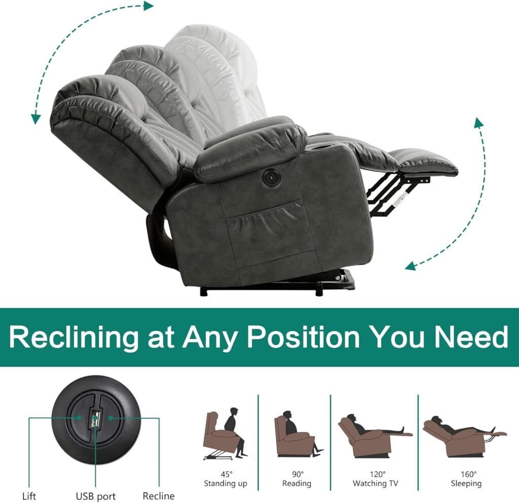 Harkawon Power Lift Recliner Chairs for Adults Faux Leather Chair, Recliner with 2 Cup Holders, Massage and Heating, USB Ports, 2 Side Pocket (Brown)
