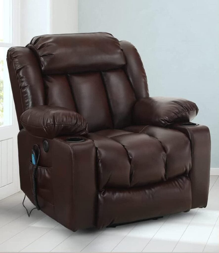 Harkawon Power Lift Recliner Chairs for Adults Faux Leather Chair, Recliner with 2 Cup Holders, Massage and Heating, USB Ports, 2 Side Pocket (Brown)