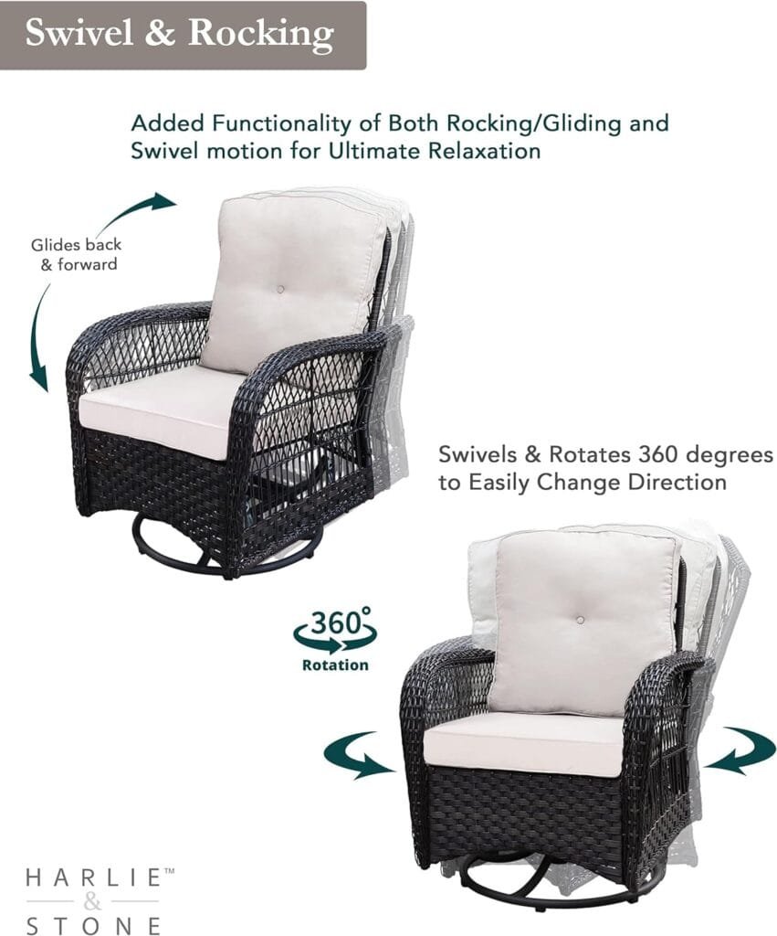 Harlie  Stone Outdoor Swivel Rocker Patio Chairs Set of 2 and Matching Side Table - 3 Piece Wicker Patio Bistro Set with Premium Fabric Cushions Outdoor Furniture (Dark Brown Wicker Orange Cushion)
