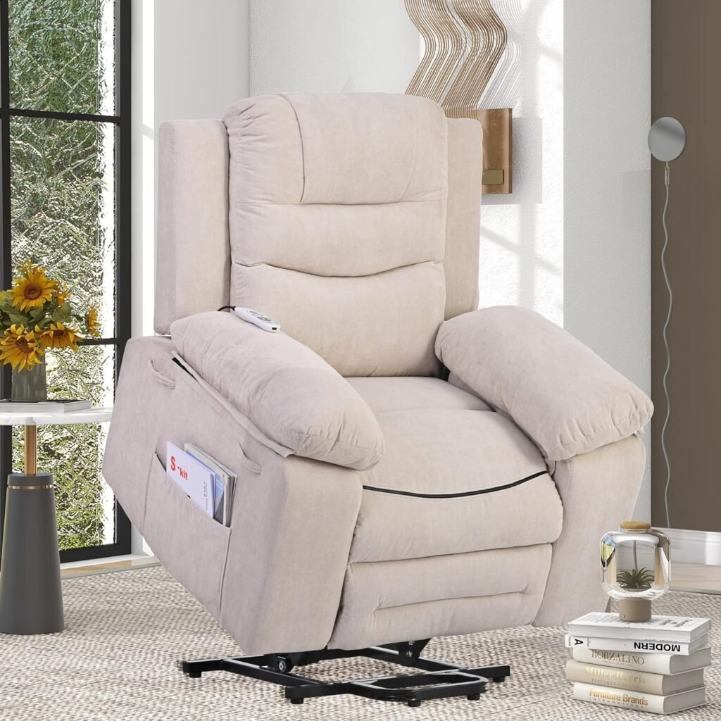 HarperBright Designs Massage Recliner, Power Lift Chair with Adjustable Massage and Heating Function, Recliner Chair with Infinite Position and Side Pocket for Living Room (Beige)